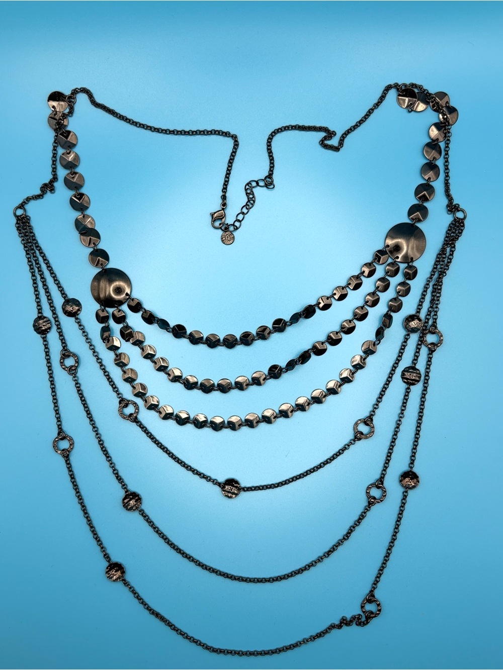 Multi-Strand Gunmetal Layered Necklace -  Statement Women Jewelry